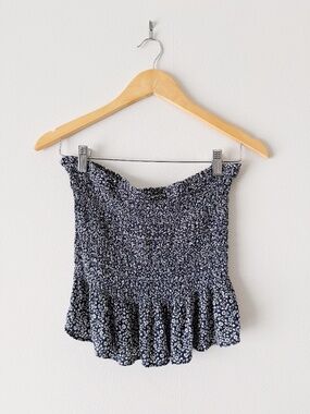 American eagle blue floral smocked peplum ruffle tube top